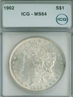 Near GEM 1902 Morgan silver dollar in ICG MS64 plastic - appealing example too!