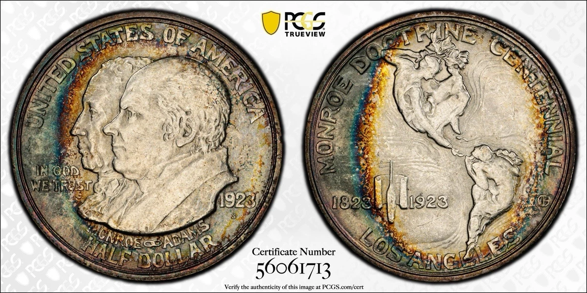 1923　S モンローセンテン記念　サンフランシスコ 銀貨 Genuine 1923-S Monroe Adams Silver Half Dollar–doctrine Centinail