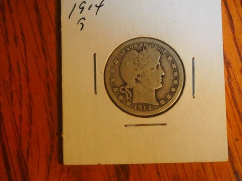 `1914 Barber Quarter, good + condition, 90 % silver