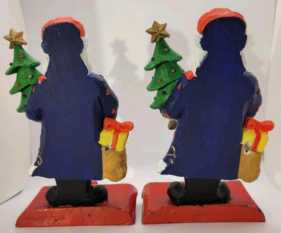Par de Medias de Papá Noel de Hierro Fundido de Colección Abrigo Azul Rústico Granja Viejo Mundo Foto 2 de 4