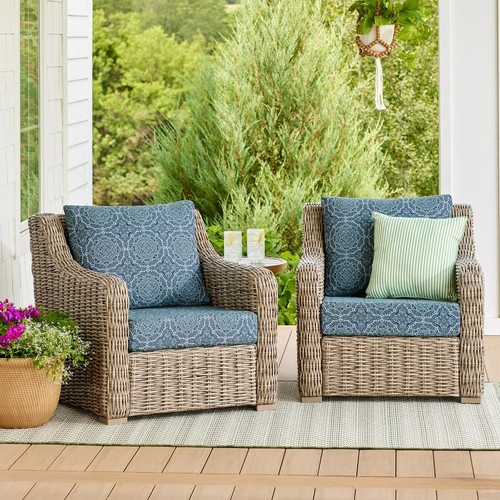 BH&G Blue Medallion Outdoor 24" X 24" 2 Pc Deep Seat Cushion Set Patio Chair NEW - Picture 7 of 8