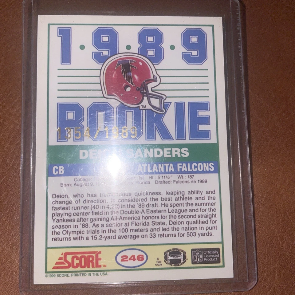 1999 Score 10th Anniversary Reprints /1989 Deion Sanders #246 HOF - Image 2 of 2