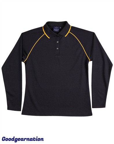 Ladies Polo Shirts Contrast Raglan Piping Cool Dry Mesh Breathable Sport Long - Picture 6 of 21