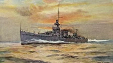 Royal Navy Cruiser HMS Cairo Cammell Laird Birkenhead - WWI Postcard Rare Art