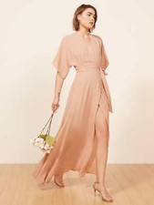 REFORMATION Blush Winslow Dolman Sleeve Kimono Crepe Wrap Maxi Dress Gown S = 4