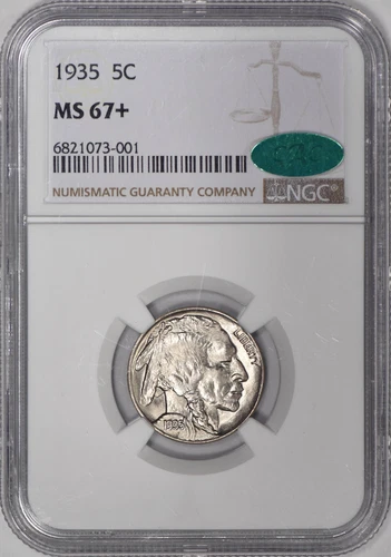 1935 Buffalo Nickel 5c NGC MS67+ CAC - Flashy Luster!
