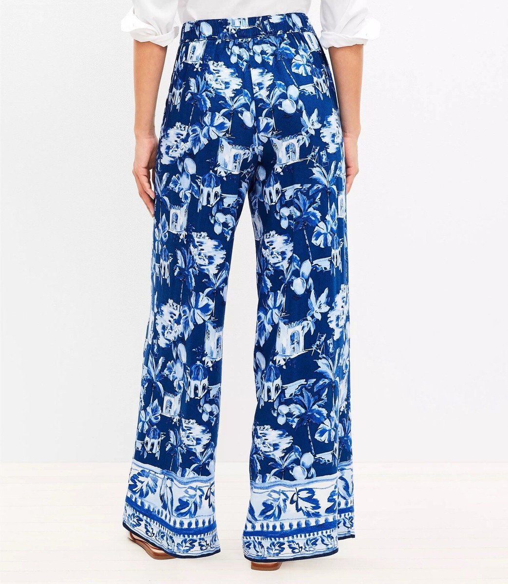 NWT Ann Taylor LOFT Wide Leg Pants Corfu Weekend Linen Blend