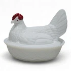 Hen On Nest Vintage Westmoreland Milk Glass Large 7.5" Hand Painted Chicken