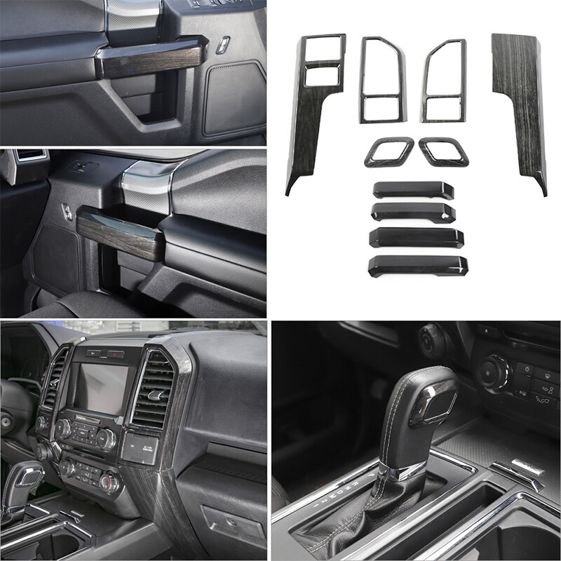 10x Center Panel Decoration Cover Trim Frame Kit for Ford F150 15-20 Wood Grain