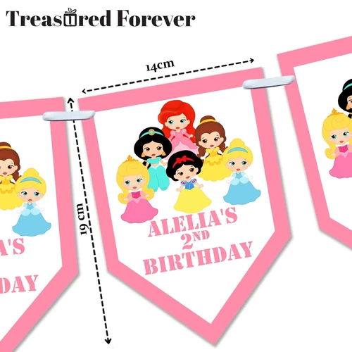 Banderín de cumpleaños de princesa personalizado decoración de fiesta 12 banderas decoración - Imagen 2 de 12