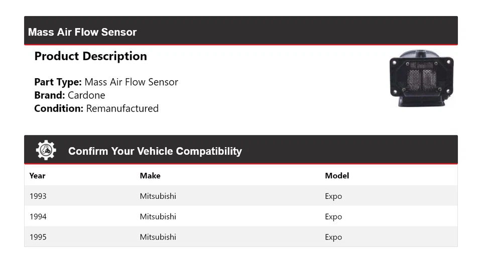 Sensor de fluxo de ar em massa Cardone 1994 para 1993-1995 Mitsubishi Expo - Imagem 2 de 4