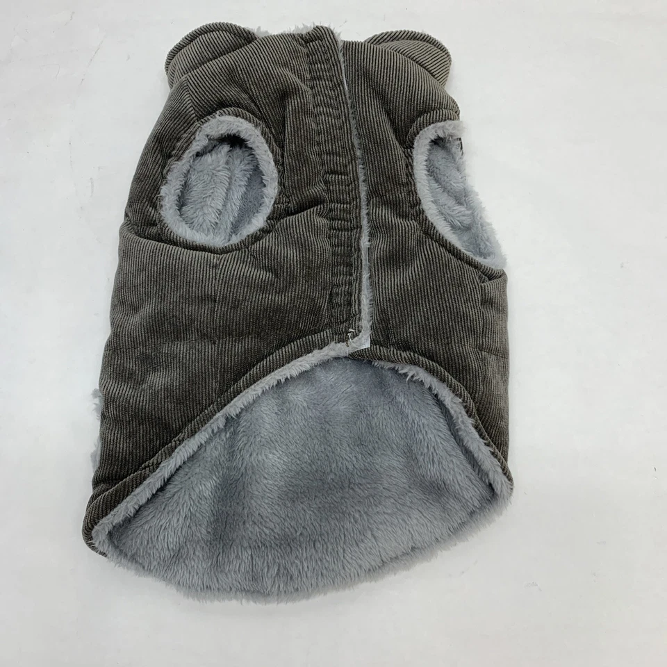 Chaqueta de Pana Forro de Piel Sintética para Mascotas Talla Pequeña Gris Diseño Estampado de Pata Foto 2 de 4