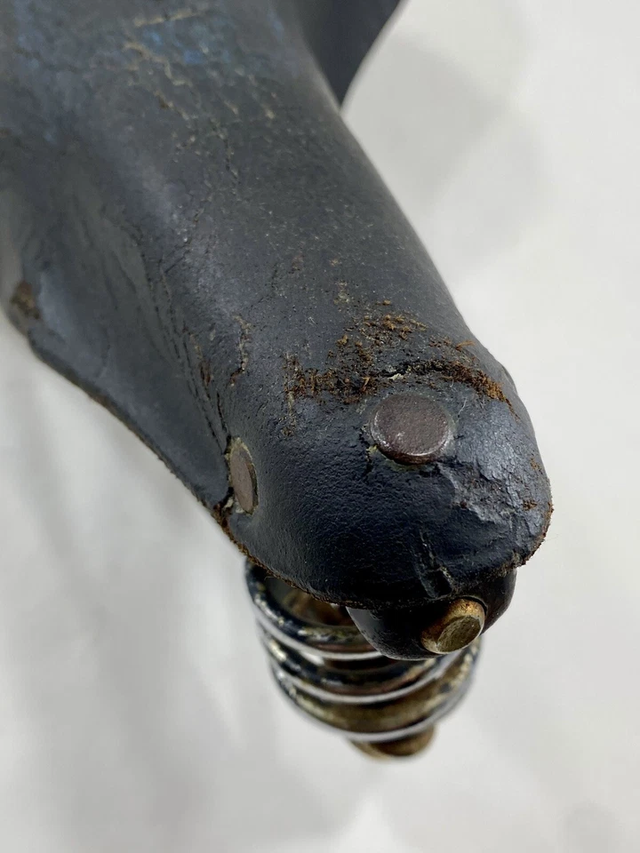 Selim de bicicleta vintage Wrights couro preto trilho duplo 3 Springer feito na Inglaterra - Imagem 3 de 4