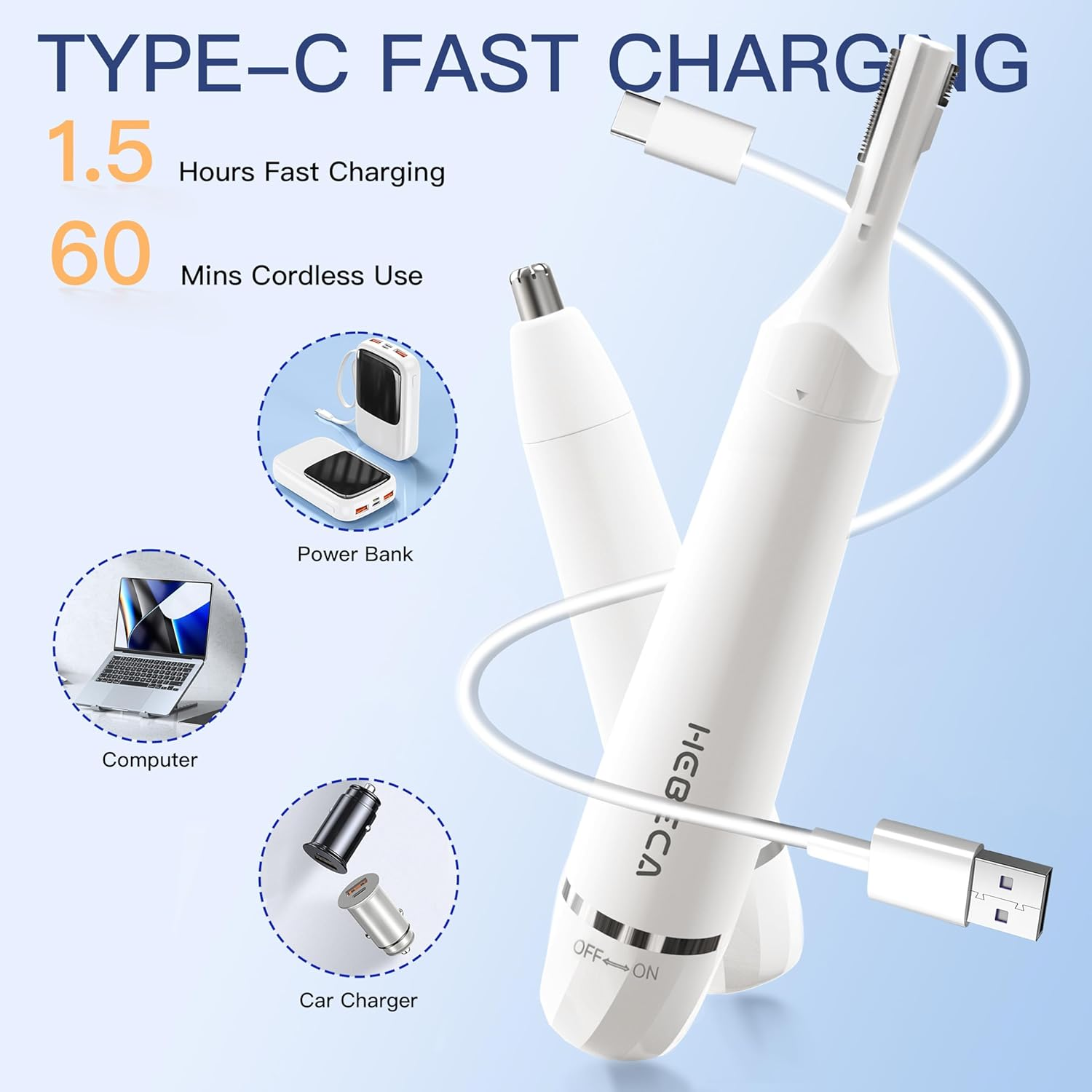 Professional Hair & Beard Trimmer Kit with Nose Eyebrow & Mustache Attachments - Rechargeable