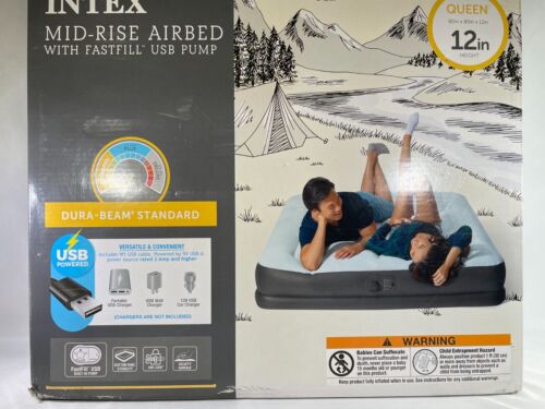Intex Mid-Rise Airbed with FastFill USB Pump, Queen 12" Height, Dura-Beam Standa - Picture 2 of 5