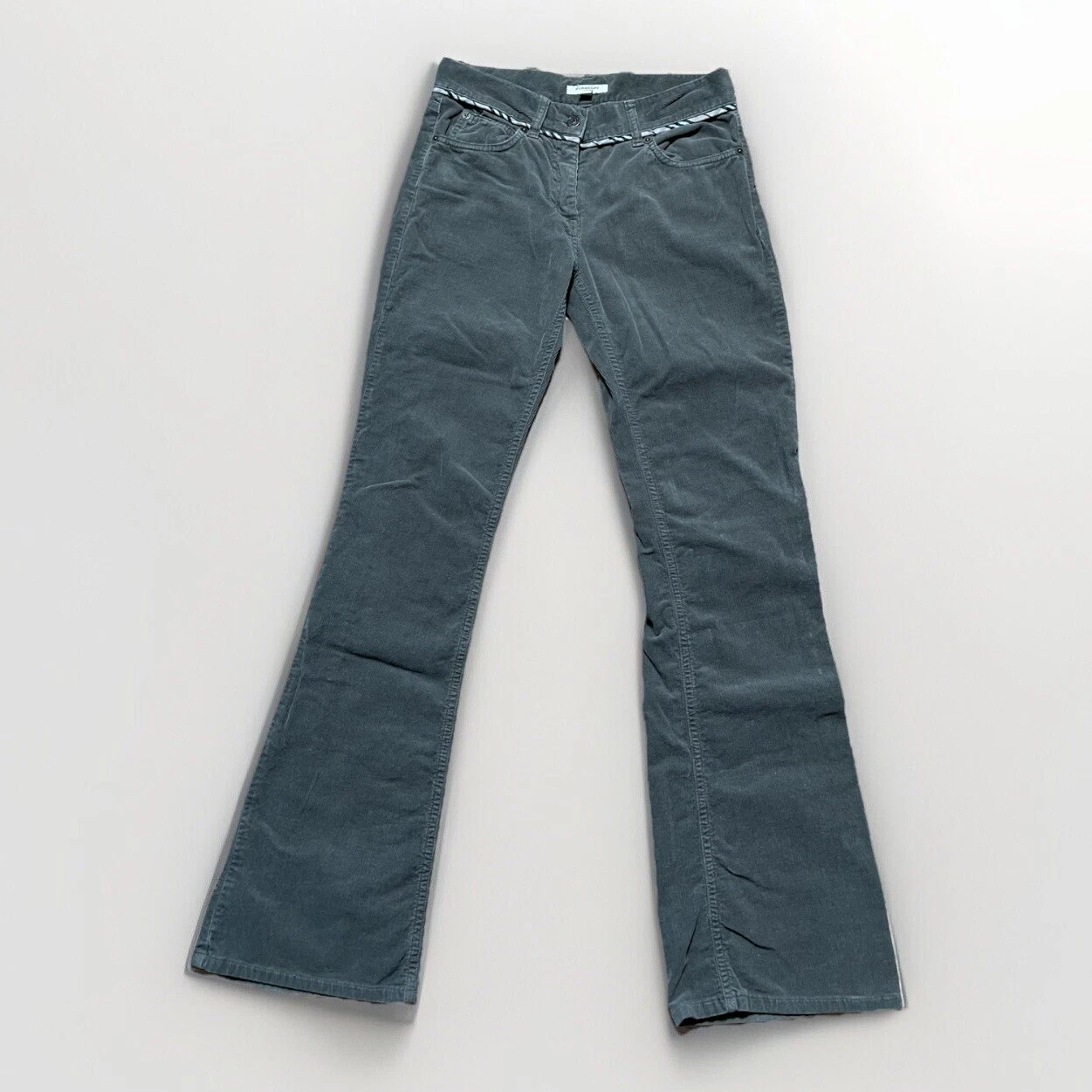 burberry pantalone donna gamba larga vita bassa verde velluto a coste taglia 4 (26” X 31”)