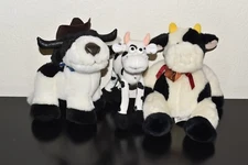 Lot of 3  Black and White Plushie Cows - See Description for Details