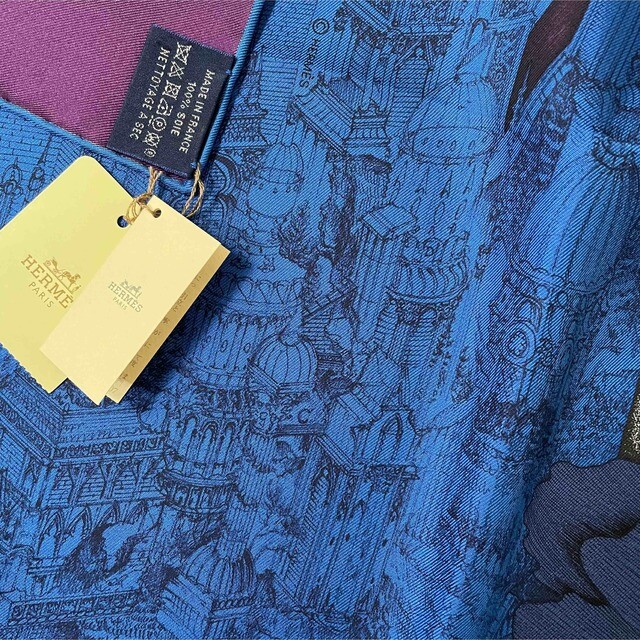 Hermes Scarf A L'Ombre des Pivoines 90 cm Silk blue flower shadow