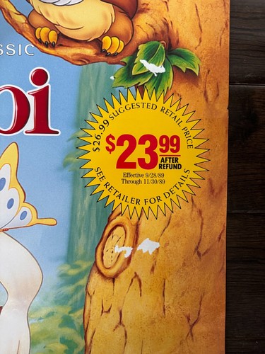 Vintage 1989 Walt Disney's BAMBI Home Video Movie Poster 23x37 One Sheet - Picture 9 of 9