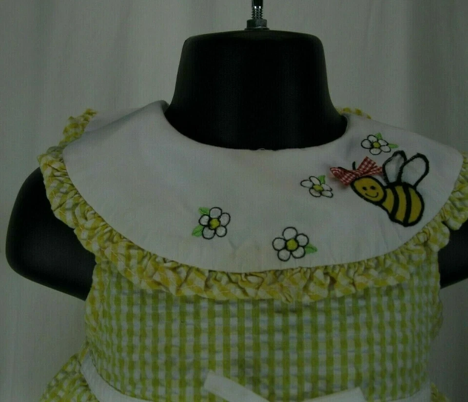 Vestido/Bloomers De Colección BABY TOGS Niñas Seersucker Amarillo/Blanco (Abejas) Talla 18 Meses Foto 3 de 4
