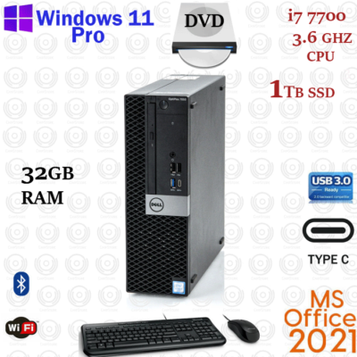 Windows 11 DELL Desktop Computer i7-7700 32GB RAM 1TB NVME