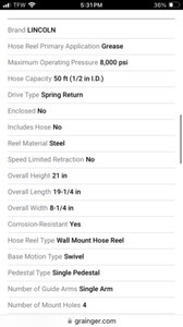 LINCOLN AIR HOSE REEL – retractable – 3/8” x 50’ hose – garage, shop, workshop