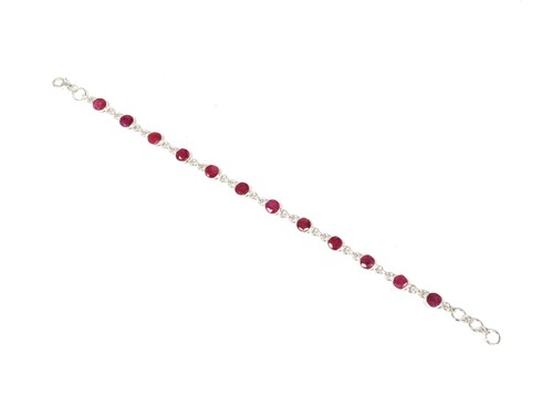 925 Solid Sterling Cut Red Simulated Ruby Bracelet-7.5 Inch E520