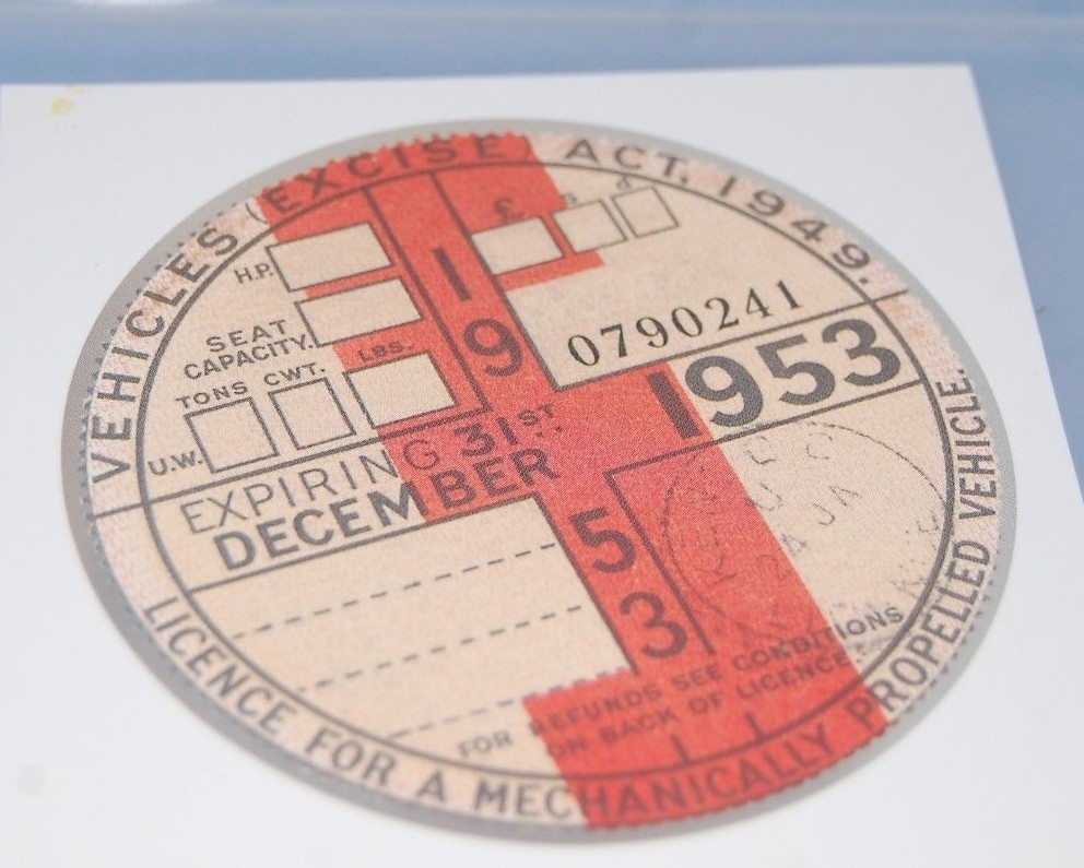 Tax Disc Replica / Reproduction Road December 1953 Vintage Car Tax