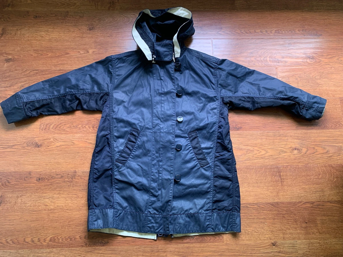 J CREW Women Jacket TRENCH COAT Small Navy Blue Hood Cotton
