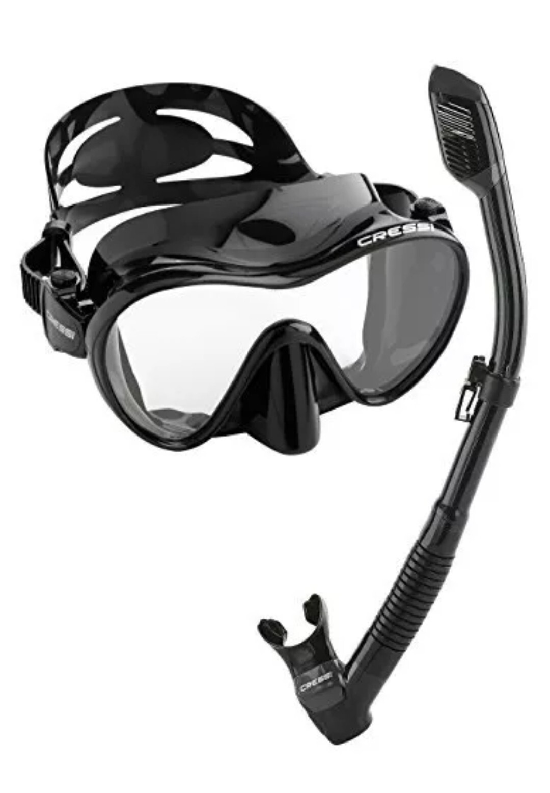 Cressi Frameless Dive Mask and Supernova Dry Snorkel Black**Free U.S Shipping**