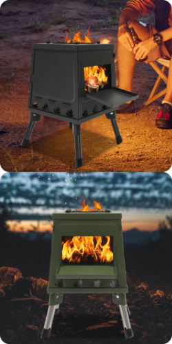 Cuisinière de camping pliante poêle à bois cuisinière four de camping barbecue extérieur poêle de tente barbecue - Photo 1/47