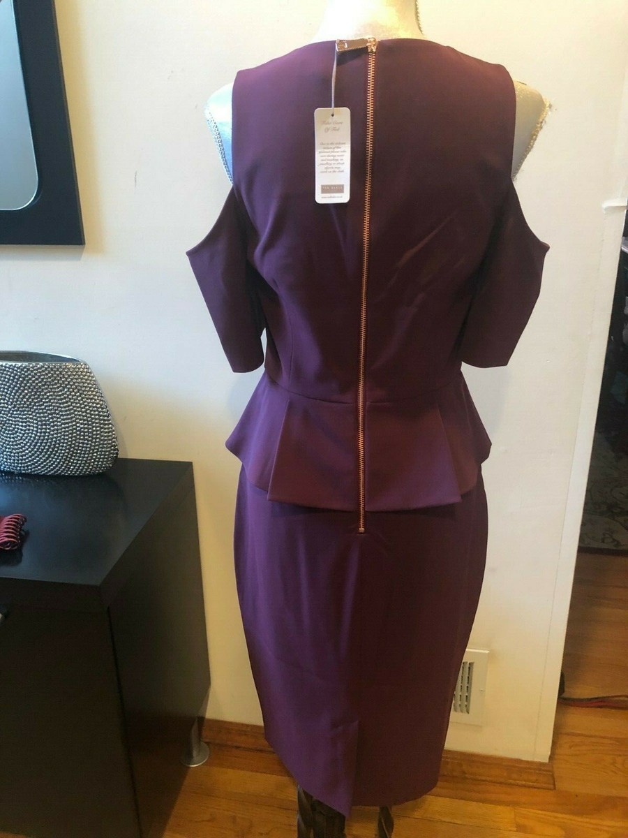 ted baker purple peplum dress NEW Ted Baker London Peplum Cold Shoulder Purple Short Sleeveless Dress Size 6