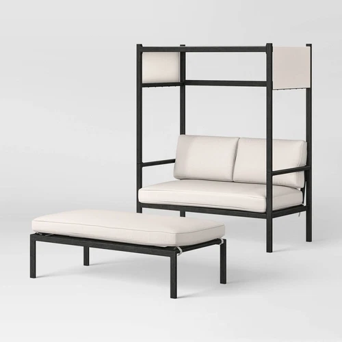 Threshold 2-Piece Ryegate 4' Outdoor Mini Patio Lounge Set Daybed & Ottoman Teak