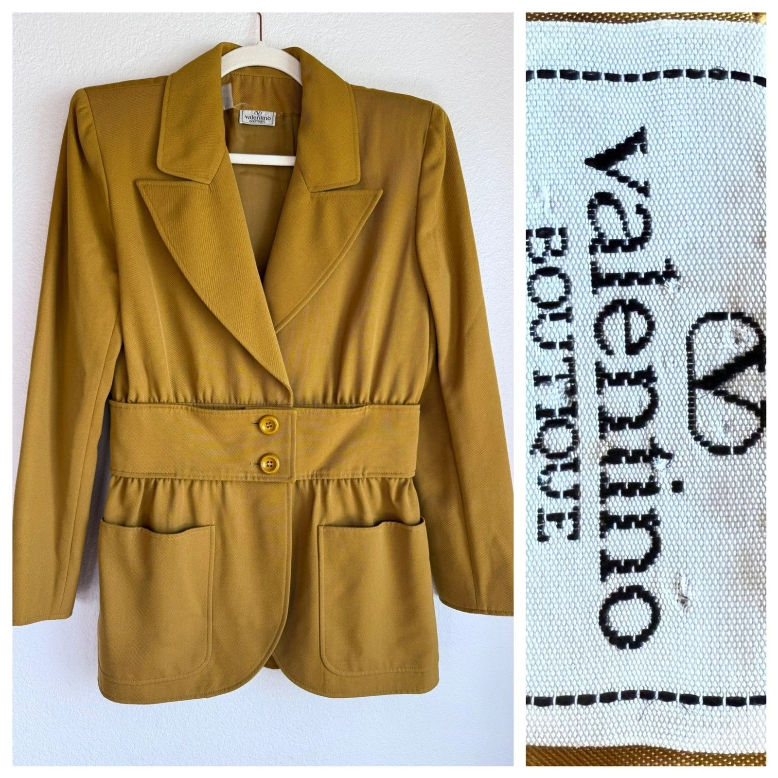 Blazer vintage anni 80 Valentino Boutique giallo senape cintura fascia vita taglia 10
