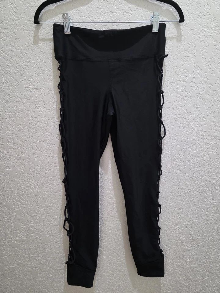 Wicked Weasel Lace Up Side Leggings Black Women's Size M Athleisure Goth Grunge  — 第 2/4 张图片