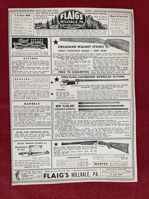 Vintage 1959 Flaig s Firearms Sports Print Ad Gun Stocks & Barrels Advertisement