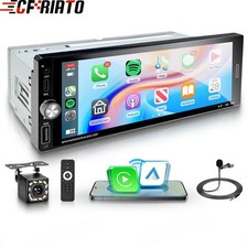 Single 1 Din Wireless Carplay Car Stereo Radio Bluetooth Touch Screen w/Camera