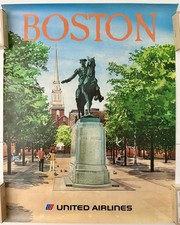 Vintage 1970's United Airlines BOSTON Travel Poster 22 x 28 RARE HTF
