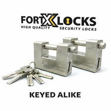 FORTXLOCKS H/DUTY SHIPPING CONTAINER PADLOCK 84MM X 2 (5 KEYS) ** KEYED ALIKE **