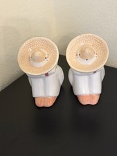 VTG Ceramic Salt Pepper Sombrero Siesta Men White/Pastel Trim 5  Use With Fiesta