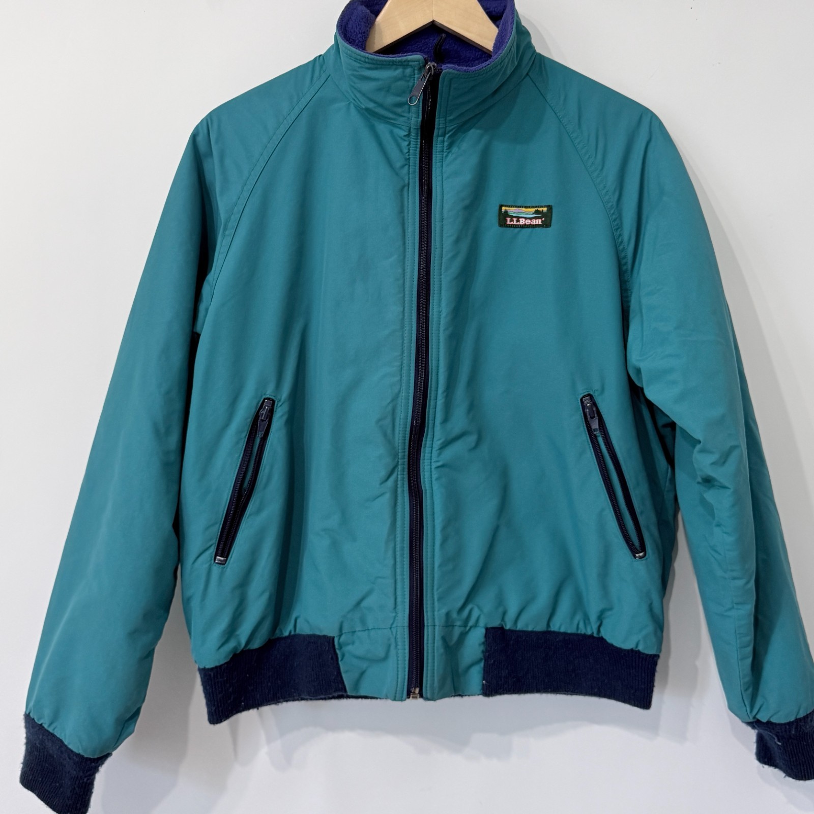 Vintage 90s LL Bean Fleece Lined Warm Up Jacket Mens M Teal Outdoors Gorpcore