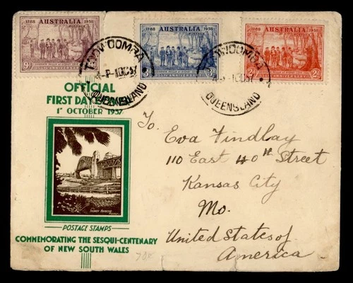 DR WHO 1937 AUSTRALIA FDC NEW SOUTH WALES ANIV COMBO M74699