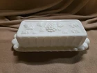 Vintage '50s Westmoreland White Milk Glass Paneled Grape Butter Dish