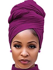 Head Wraps for Black Women Stretch Head Scarf Long African 1pcs -Dark-magenta