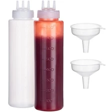 2 Pack 3-Hole Condiment Squeeze Bottles 27oz Plastic Squeeze Bottles for Sauce