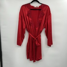 Vintage Victorias Secret Gold Label Satin Robe One Size Red Lace Romantic Belted