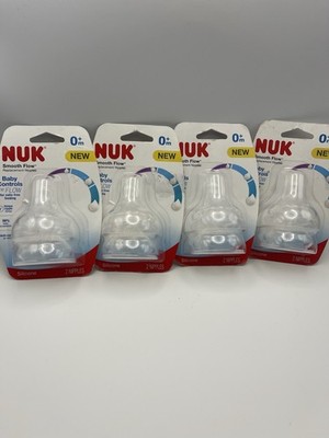 NUK Baby Bottle Nipples Smooth Flow 0 Months + Anti-Colic Vent 4 Packs of 2