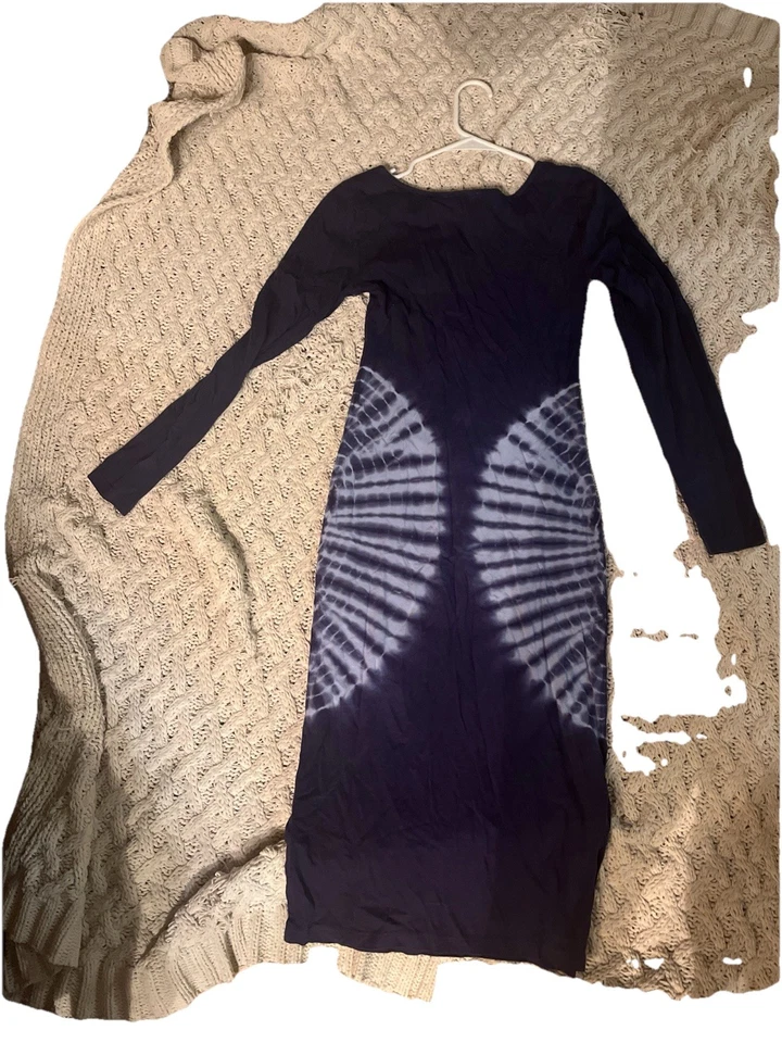 Vestido ajustado tie dye manga larga largo azul y blanco Foto 4 de 4