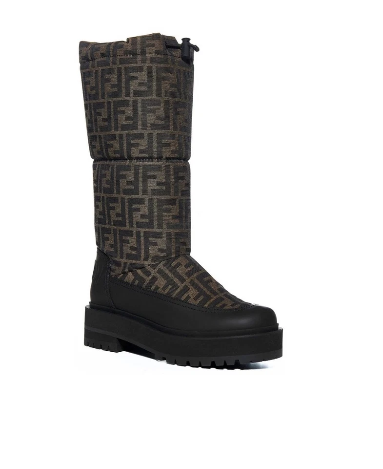 Fendi Botas de Nieve Talla 8 Estampado de Zucca Marrón Logo Monograma Conjunto de Lujo Foto 2 de 4