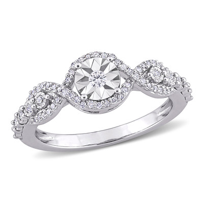 Amour Sterling Silver 1/4 CT TW Diamond Swirl Halo Ring